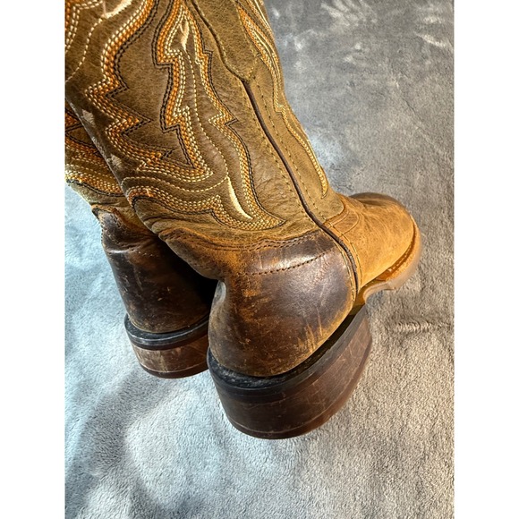 13 boys Old West Kids Square Toe Cowboy Boots Brown Leather Western Style - Picture 7 of 11
